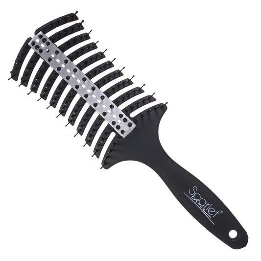 Scarlet Line Professional 12 Rows Large Air Vent Curved Shape Ball Tip Bristles Flat Hair Styling Brush With Plastic Handle For Men and Women_Black