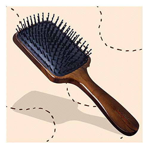 Scarlet Line Professional Maple Wood Anti Static Large Paddle Hair Styling Salon Brush with Curved Wooden Handle for Men n Women_Brown