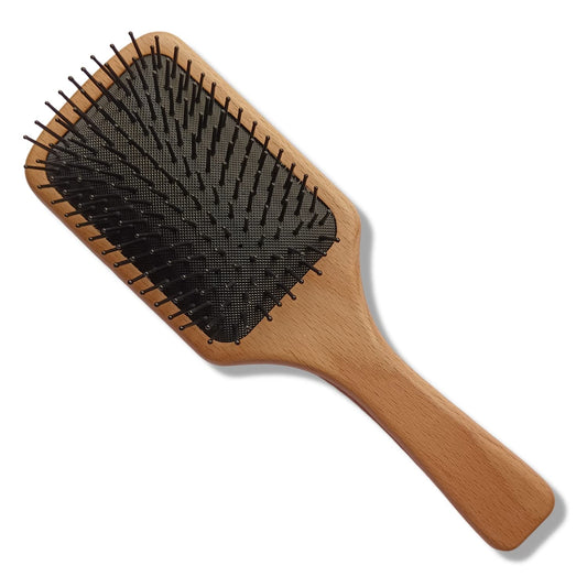 Scarlet Line Professional 11 Rows Maple Wood Anti Static Large Wooden Paddle Hair Brush with Handle for Men and Women_Brown Color