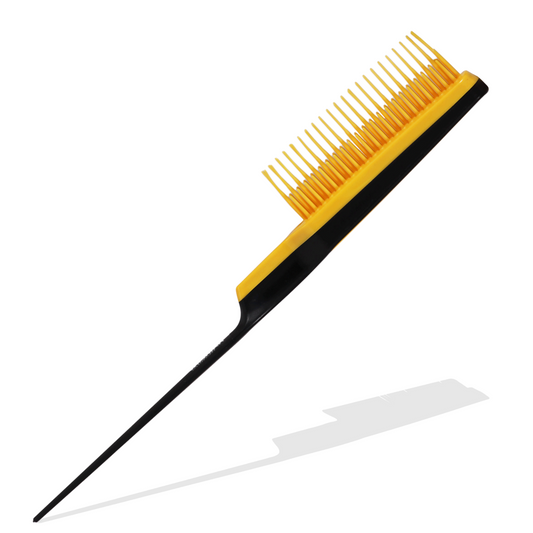 HLC003 Professional 5 Row Comb Durable n Flexible Tame n Tease Rat Tail Comb for Styling Back Combing Detangling Sectioning n Volumizing Yellow Hair Combs Hair Line 25.3X4.2X2 CM Koki Story
