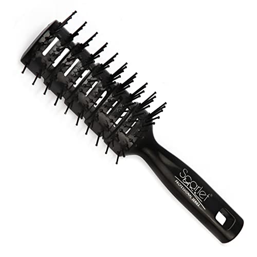 SHB013 Professional 11 Rows Medium Vent Curved Shape Ball Tip Bristles Flat Hair Styling Brush With Plastic Handle For Men and Women_Black Color Flat Hair Brushes Scarlet Line Koki Story