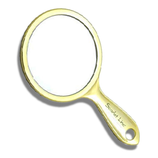SSM022 Professional Series Medium Round Shape Double Sided Magnifying Makeup Hand Mirror with Handle Golden 27 x 14.5 x 1 cm Makeup Mirrors Scarlet Line Koki Story