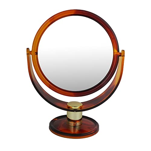 SSM023 Round Double Sided Magnifying Makeup Mirror Medium Size Standing Vanity Dressing Mirror with Stand Shell 5.5 Inch Makeup Mirrors Scarlet Line Koki Story