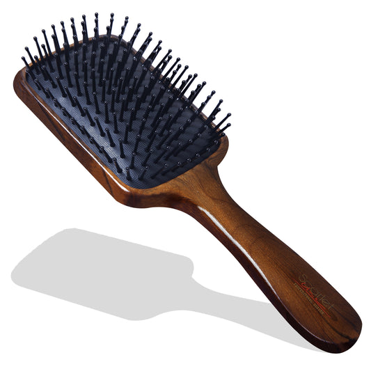 SBX010 Professional Maple Wood Anti Static Large Paddle Hair Styling Salon Brush with Curved Wooden Handle Paddle Brushes Scarlet Line Brown Wood Koki Story