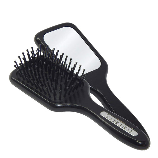 SBX011 Professional Matte Finish Back Side Crystal Mirror Small Paddle Hair Styling Salon Brush with Wooden Handle_Black Paddle Brushes Scarlet Line 22.5X7X3.5 CM Koki Story