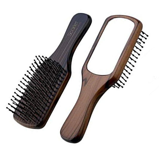 SBX013 Professional Small Maple Wood Anti Static Paddle Hair Styling Brush with Back Side Mirror and Wooden Handle_Brown Paddle Brushes Scarlet Line 27X9X5 CM Koki Story