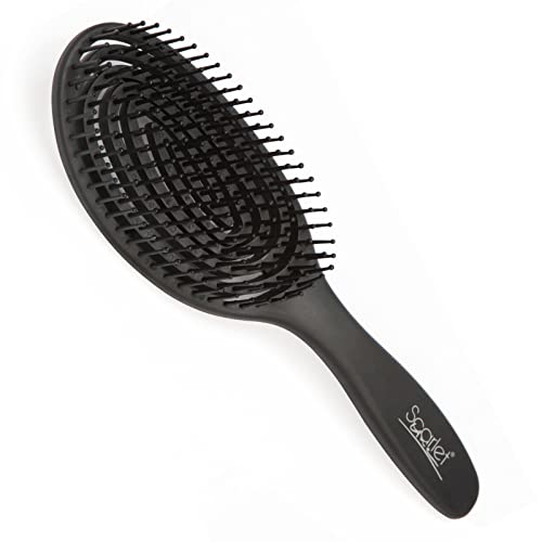 SBX068 Professional Curved Vent Oval Shape Detangling Paddle Hair Styling Brush With Plastic Handle_Black Paddle Brushes Scarlet Line 23.5X7X0.5 CM Koki Story