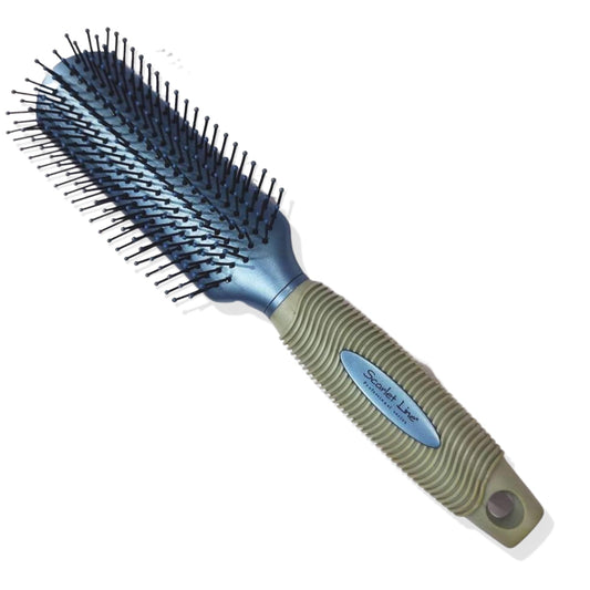 SFB015 Professional 9 Row Medium Flat Styling Hair Brush with Anti Slip Rubber Grip Handle,Ball Tip Bristles_Blue n Grey Flat Hair Brushes Scarlet Line 27X9X5 CM Koki Story