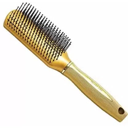 SFB019 Professional 9 Rows Medium Styling Flat Hair Brush with Anti Slip Grip Lines on Handle Ball Tip Nylon Bristles Copper Golden Flat Hair Brushes Scarlet Line 27X9X5 CM Koki Story