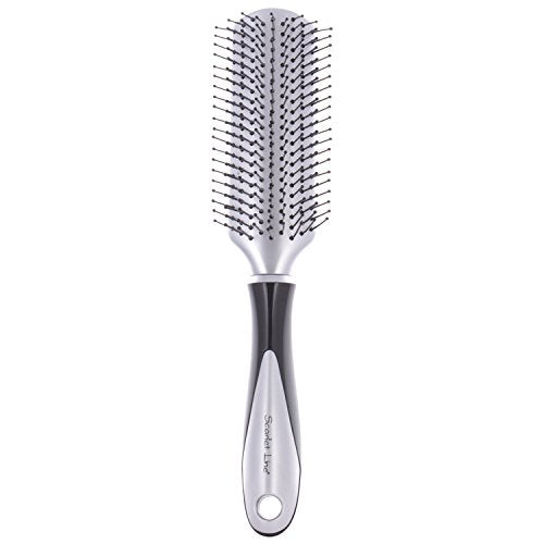 SFB052 Professional 9 Rows Large Flat Hair Brush with Handle,Ball Tip Nylon Bristles for Hair Styling , Black and Silver Flat Hair Brushes Scarlet Line 26.5X10.3X2.8 CM Koki Story