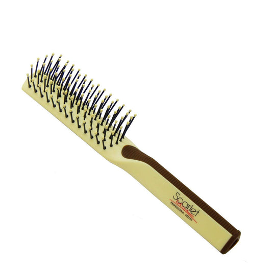 SPF015 Professional Anti Bacterial Medium Size Flat Hair Brush with Anti Slip Grip Lines on Handle Ball Tip Nylon Bristles Cream Flat Hair Brushes Scarlet Line 24X5.6X4.5 CM Koki Story