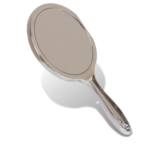 SPM002 Professional Series Small Size Round Double Sided Magnifying Makeup Purse Mirror with Handle Silver Purse Mirrors Scarlet Line 18X10X1.5 CM Koki Story