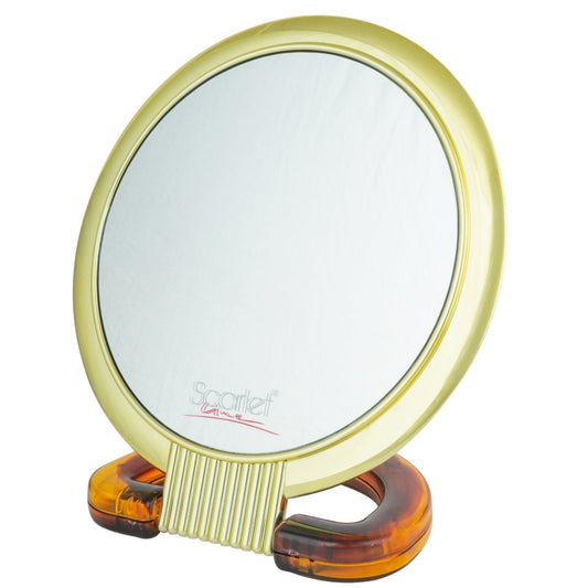 SSM001 Professional Series Small Size Round Double Sided Magnifying Makeup Purse Mirror with Handle 14.5 x 9 x 1 cm Purse Mirrors Scarlet Line 14.5X9X1 CM Koki Story
