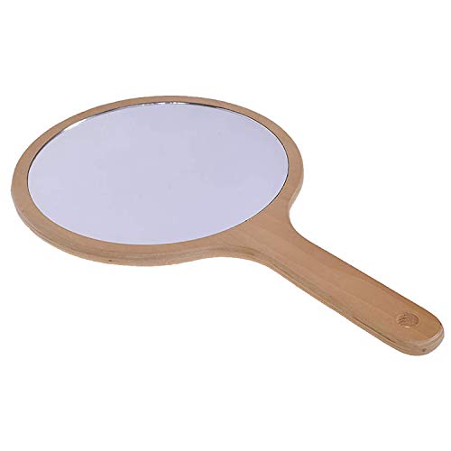 SSM025 Professional Series Big Round Shape Makeup Large One Sided Wooden Hand Mirror with Wood Handle Mirror 39.5X22.5X1.5 cm Makeup Mirrors Scarlet Line 38X24.5X1.6 CM Koki Story